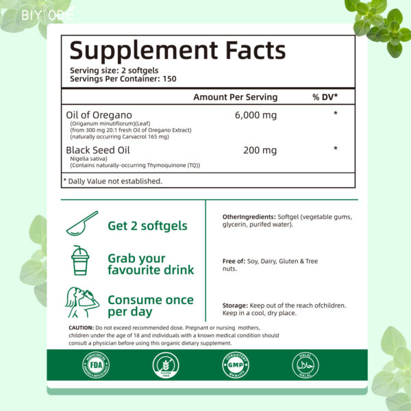 Oil of Oregano with Black Seed Oil 300 Softgels - Image 3