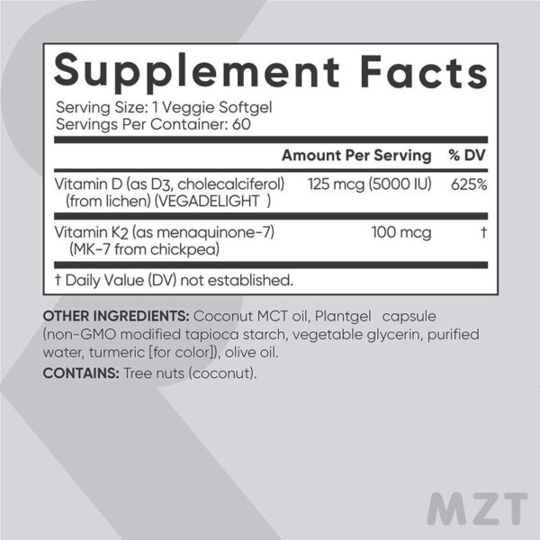 Vitamin D3 + K2 - 60 Veggie Soft Capsules - Image 4