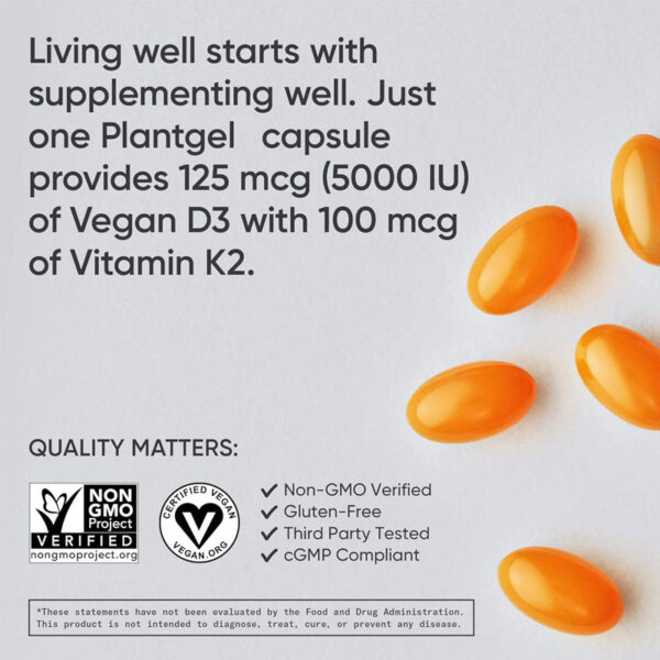 Vitamin D3 + K2 - 60 Veggie Soft Capsules - Image 2