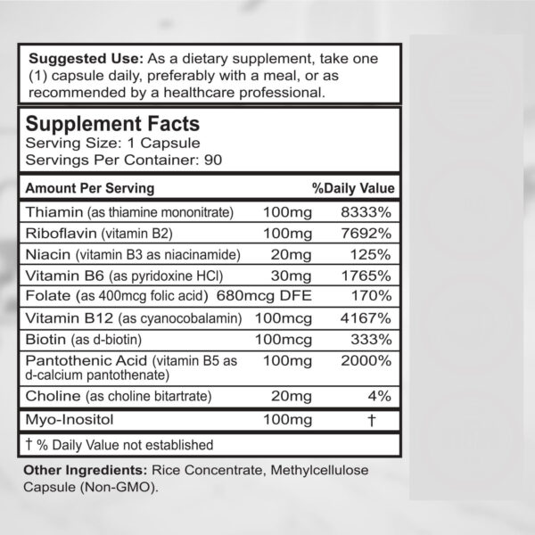 Vitamin B Complex - 90 Capsules High Potency - Image 3
