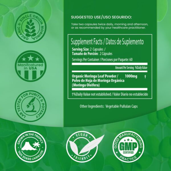 100% Organic Moringa Leaf Capsule (120) - Image 4