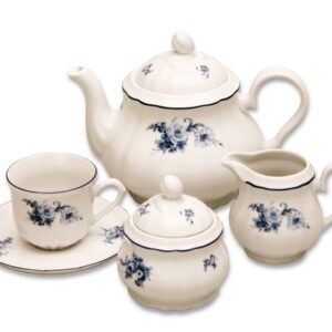 Rose Tea Set - Blue - 6x cup with saucer
