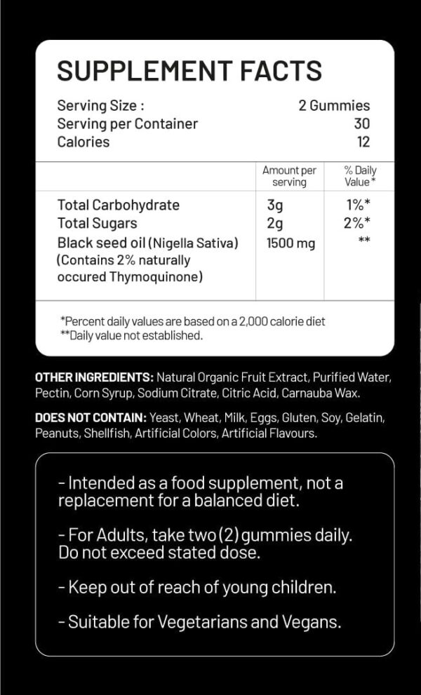 Black Seed Oil Gummies (60) Gluten Free - Image 2
