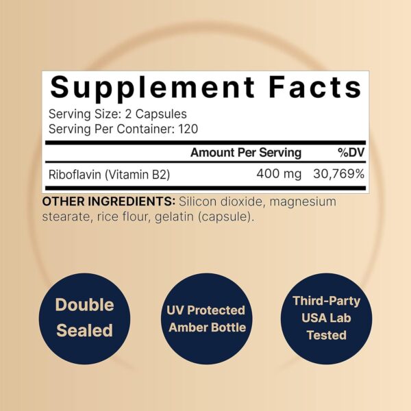 Vitamin B2 Riboflavin 240 Capsules - Image 3