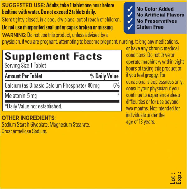 Melatonin  5 mg  90 Tablets Calcium Phosphate - Image 2